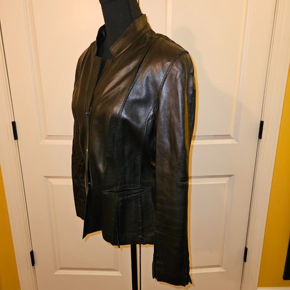 Moto Style Black Leather Jacket - Picture 4 of 7